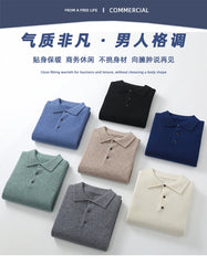 Merino Wool Hot Cardigans Men Lapel Pullover Long Sleeve POLO Neck Sweaters