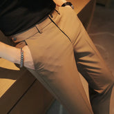 Men's Formal Trousers Belt Design Man Dress Pants Simple Slim Fit