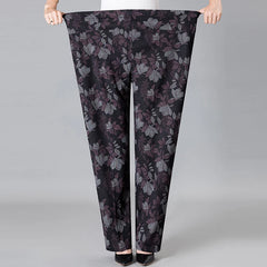 Middle-aged Women Trousers Print Elastic High Waist Casual Pants