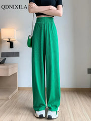 2024 Spring Summer Ice Silk Wide Leg Pants for Women Korean