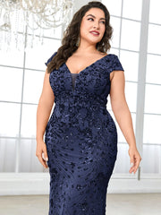 Evening Dresses: Plus Size Elegant Blue Evening Dress For Women