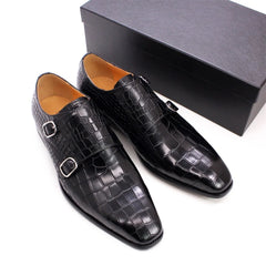 Men's Luxury Italian Mens Shoes Real Leather Pointed Toe Double Buckles