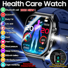 2025 New Five organ examination Health Care Smart Watch Men ECG+PPG Uric Acid Blood Fat Bluetooth Call Sports tracker Smartwatch