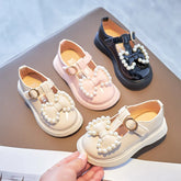 Spring Autumn Girls Leather Shoes with Bow-knot Pearls Beading Princess Sweet Cute