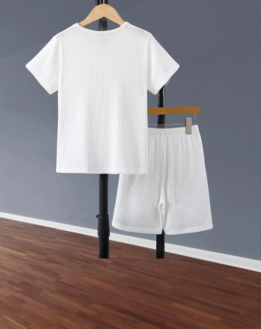 Summer fashion solid color casual comfortable crewneck short-sleeved T-shirt shorts sports two-piece set for boys