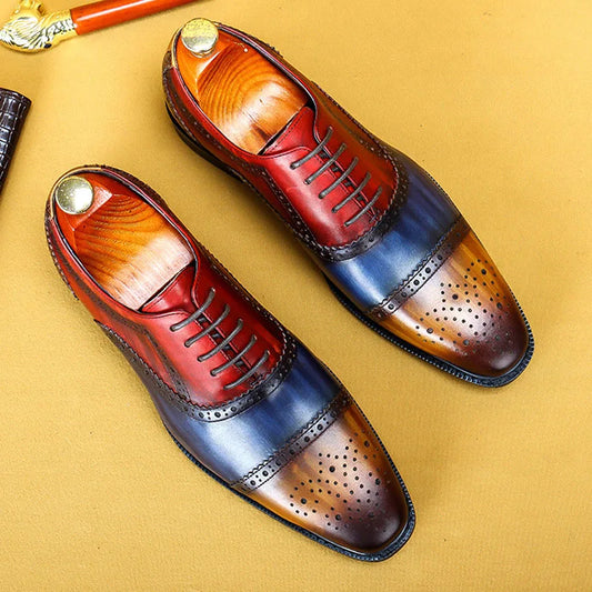 Colorblocking Oxford Dress Men Shoes Wedding Formal Man Shoe Party Office Business Designer Genuine Leather Shoes Men