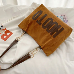 Solid Color Shoulder Bag, Trendy Letters Tote Bag, Canvas Campus Handbag for Women