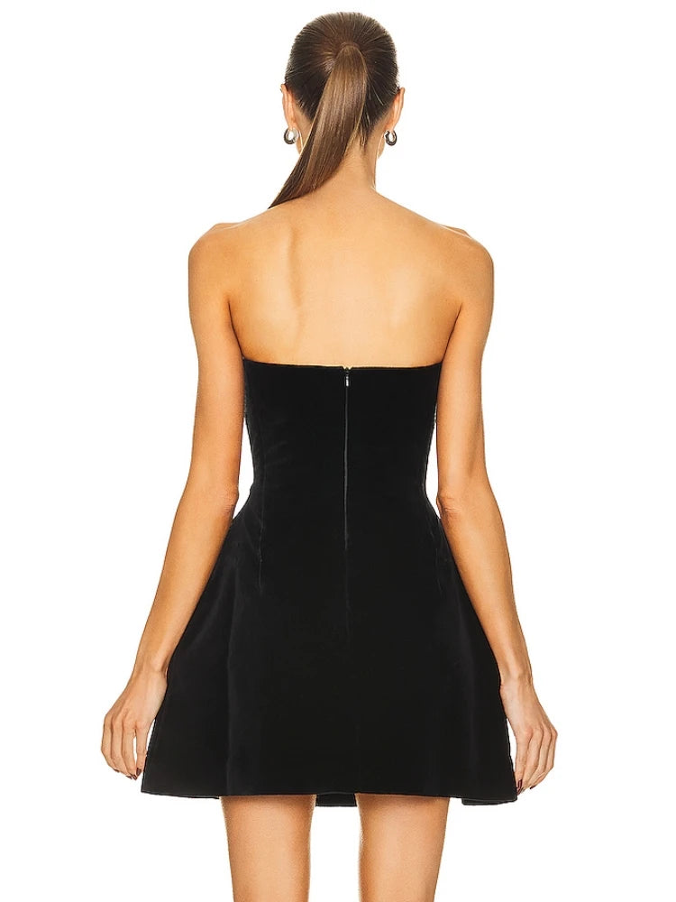 Formal attire Dresses: Crystal Design Mini Dress Women Black Velvet