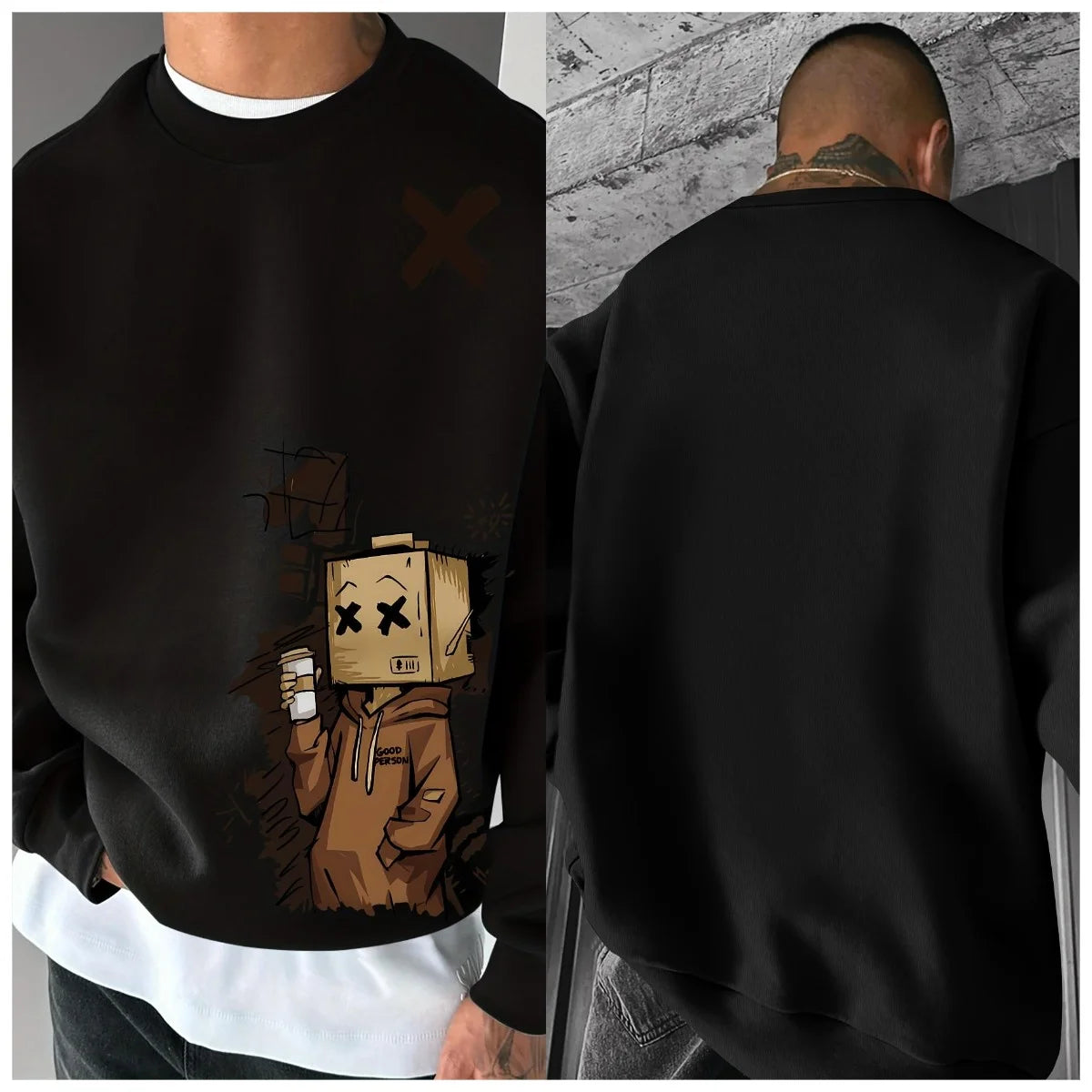 European and American Men's Autumn New Cartoon Printed Soft and Comfortable Hoodie Outdoor Street Style Long Sleeve