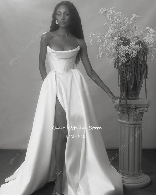 White Bridesmaid Dresses: Wedding Gown Strapless Mermaid Pleat Wedding Dress