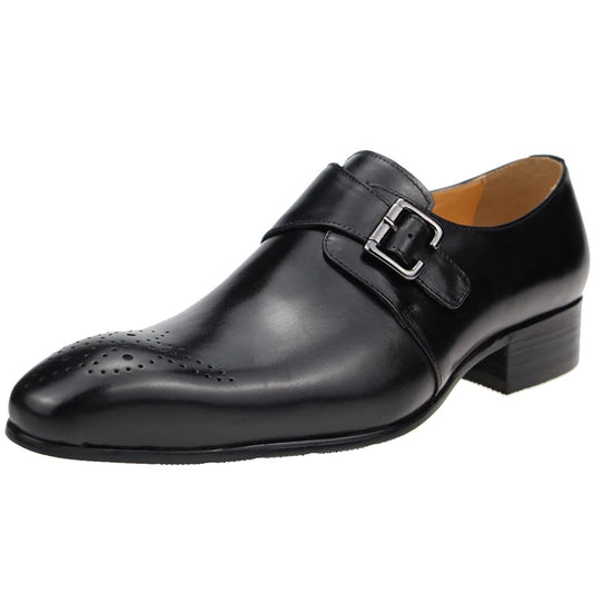 Mens Formal Male Shoe Side Buckle Leather Shoes Pointed Toe Bullock