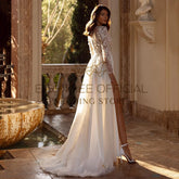 White Bridesmaid Dresses: Wedding Dresses Long Sleeve Appliques High Slit