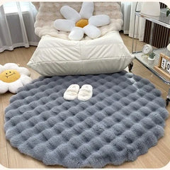 Plush Round Carpets for Living Room, Faux Rabbit Fur Mat, Soft Bubble Velvet Area Rugs