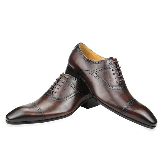 Mens Leather Brogue Oxford Dress Shoes Business Wingtip Lace Up