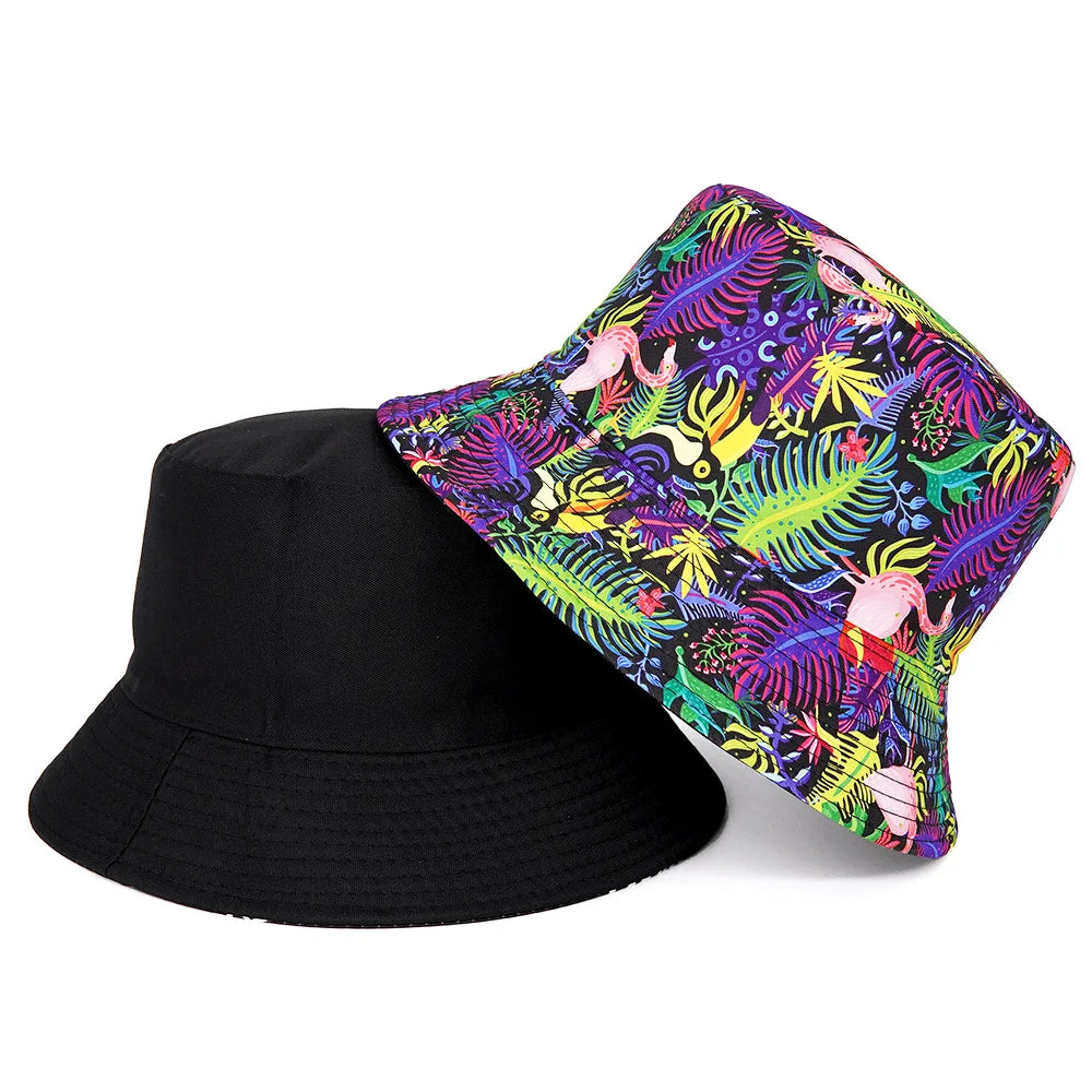 Sun Protection Bucket Hat for Men Women Panama Cap Print Hip Hop Gorros