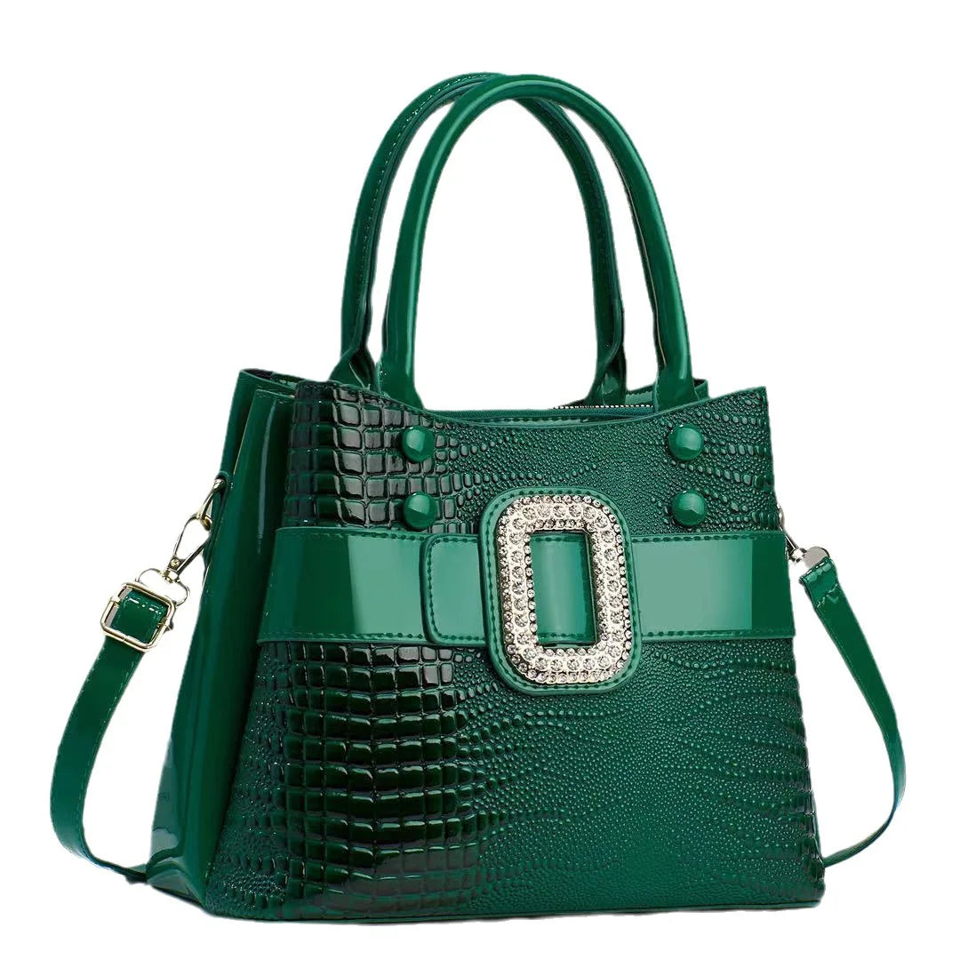 Diamond Handbags For Women Patent Leather Crocodile Stone Pattern
