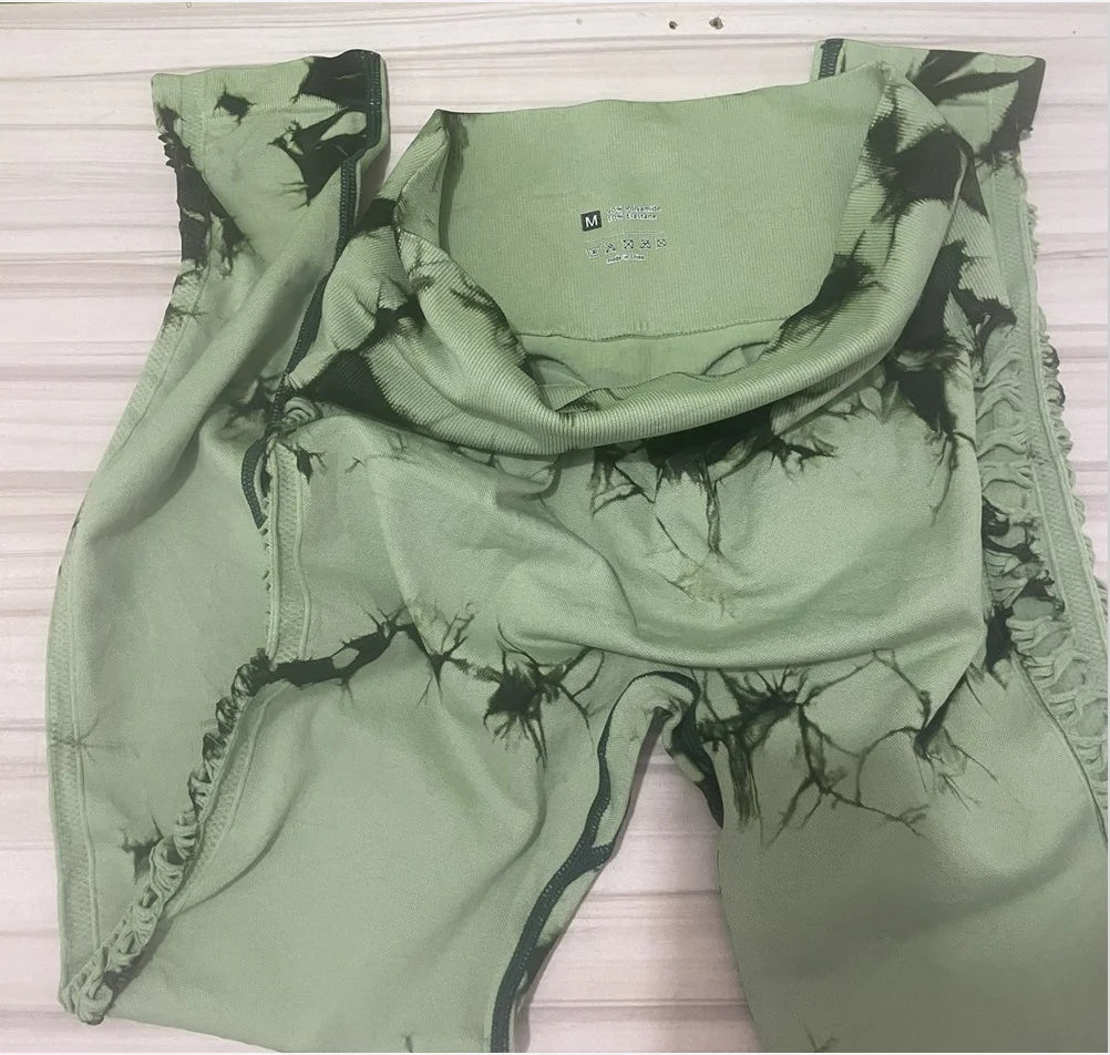 Women Tie Dye Hollow Out Leggings Sports Yoga Pants Fitness Sportswear