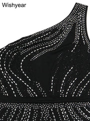 Evening Dresses: Elegant Skew Collar Side High Split Rhinestone Bodycon Long Dress