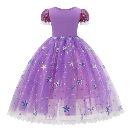 Children Halloween Costume Little Girls Rapunzel Costume Sequins Purple Dress