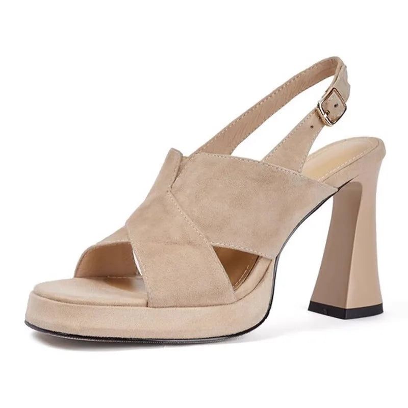 One-button Sandals, Thick Open Toe Black Professional 9cm High Heels