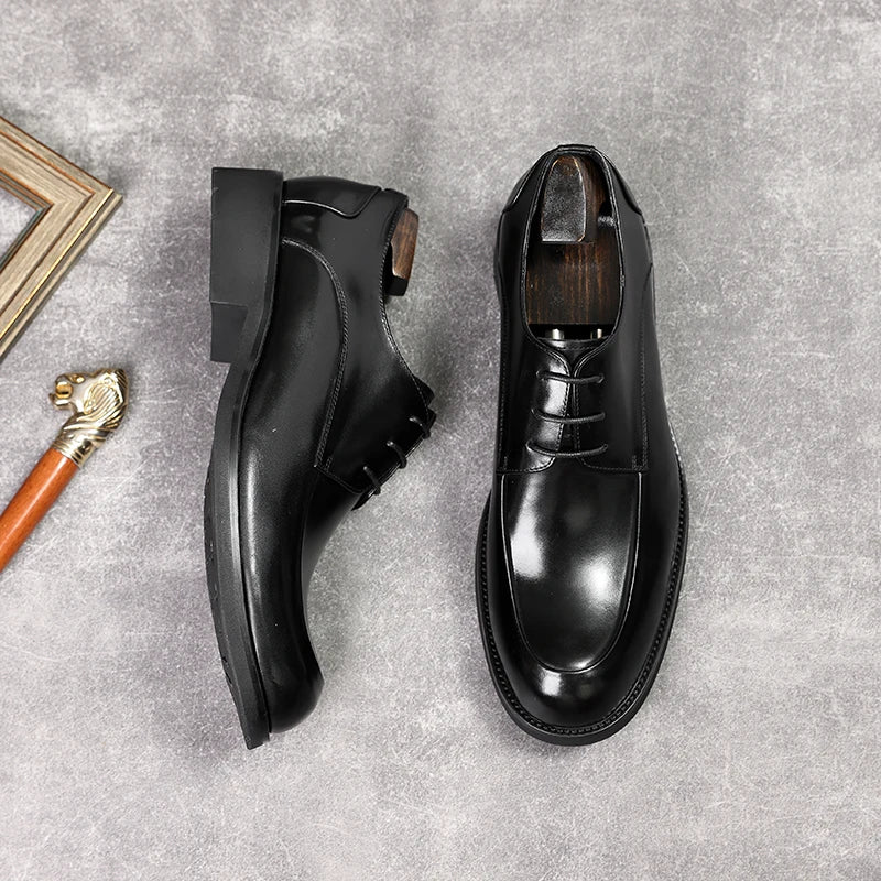 Genuine Leather Wedding Dress Shoes Men Black Business Shoes Lace Up