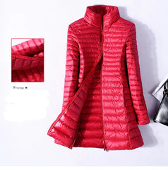 Women Down Jackets Ultra Light Duck Down Coat Long Puffer Jacket Slim Black