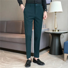 Autumn Mens Fashion Embroidered Trousers Korean Business Dress Solid Suit Pant