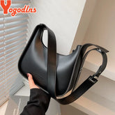 Yogodlns Vintage Half-moon Shoulder Bag For Women Soft Leather Underarm Bag