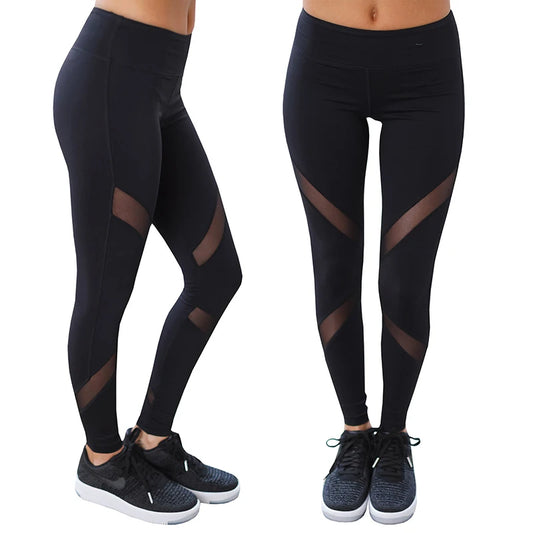 Women Black Mesh Yoga Pants High Waist Elastic Running Fitness Leggings Sport Pants