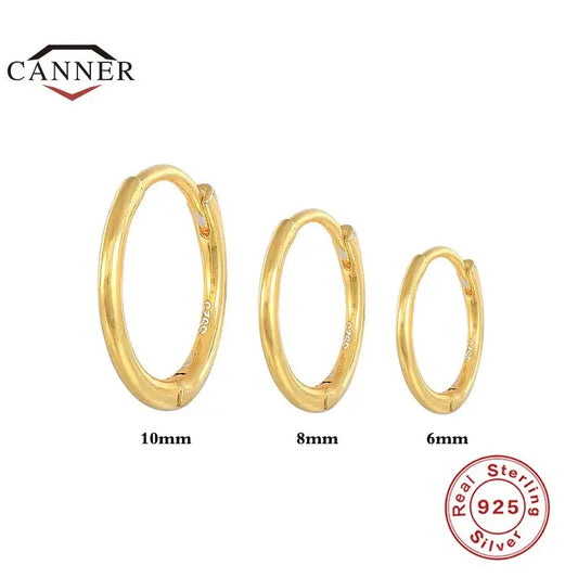 CANNER 6MM 8MM 10MM 3pcs/set Glossy Round Huggie Piercing Earrings 925 Sterling Silver Cartilage Women Hoop Earing Fine Jewelry