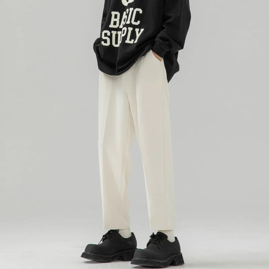Solid Color Suit Pants Men Fashion Society Mens Dress Pants Korean Loose Straight Wide