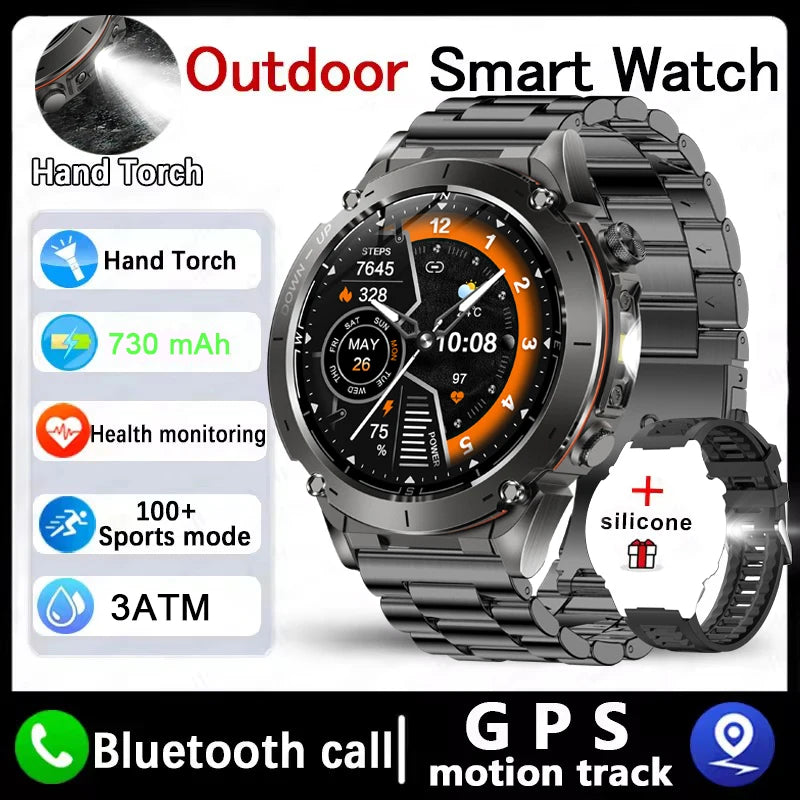New Men Outdoors Sports Military GPS SmartWatch 10ATM Waterproof 730mAh High Battery Compass NFC HD Call For Android IOS Watch