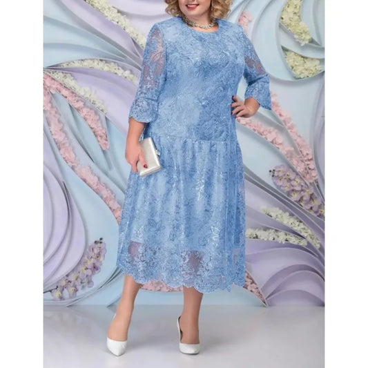 Plus Size Lace Woman Dress Elegant Slim Bodycon Pencil Dresses