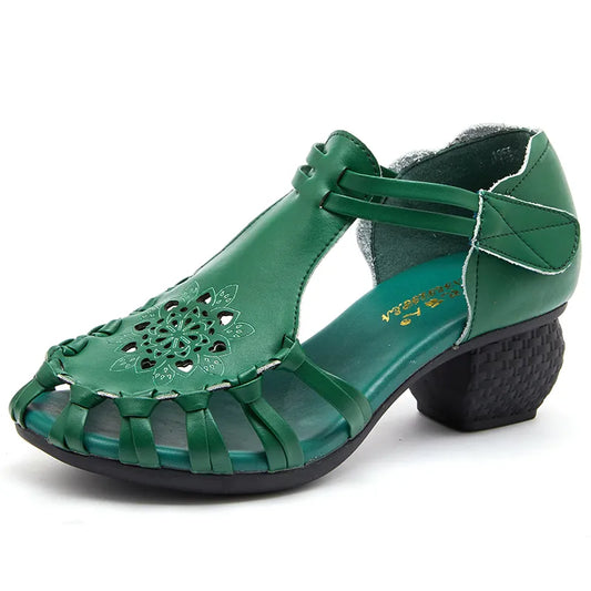 Ethnic Style Comfortable High Heels Platform Genuine Leather