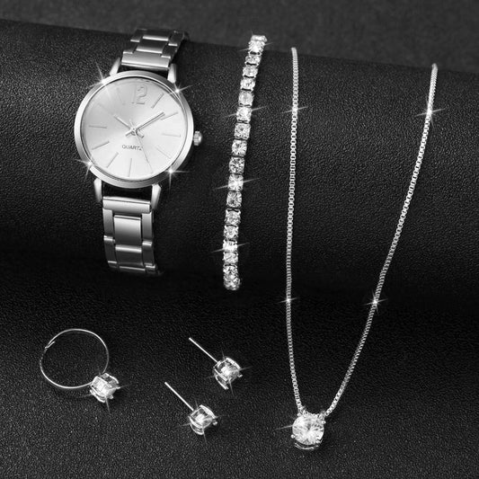 5/6PCS Fashion Women Watches Jewelry Set Luxury Analog Quartz Watch for Women Reloj Mujer Girls Clock Gift(Without Box)