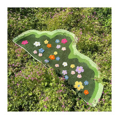 Wavy Shape Green 3D Flower Tufted Rug Soft Tufting Sofa Carpet Absorbent
