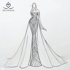 White Bridesmaid Dresses: Wedding Dress Beading Split Mermaid Detachable Train