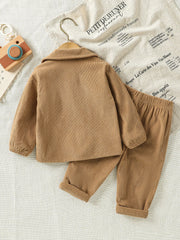 Baby Clothing Solid Set 2025 Autumn Winter New Baby Boy's Long Sleeve Suit Shirt Coat+Pant Cool 3-24M Two-piece ClothesSet