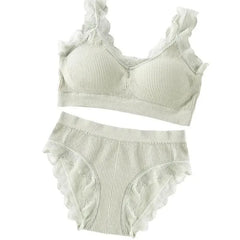 Lace Underwear Set Padded Bra Set Without Steel Ring Solid Women's