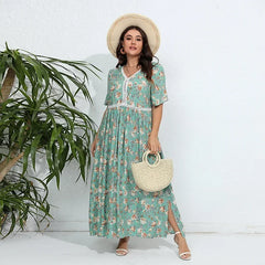 Bohemian vintage oversized dress Hainan Sanya vacation chubby mm beach skirt dress
