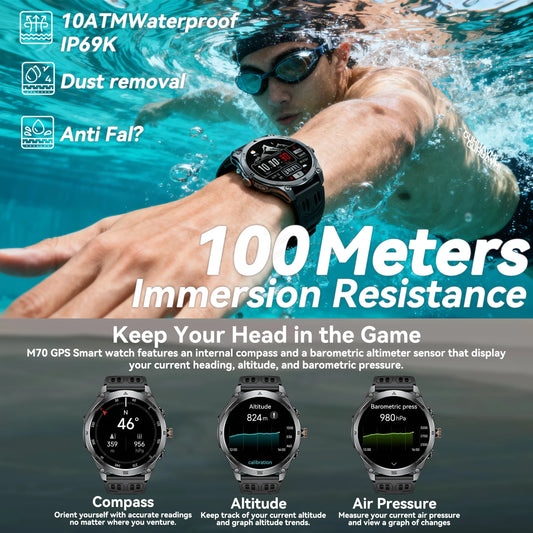 T-REX3 ULTRA New GPS Smart Watches 1000Mah Battery Compass 10ATM Waterproof Tactics Sport Flashlight BT call Smart Bracelet Man