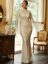 Evening Dresses: Elegant O Neck Sequin Evening Dresses Long Women