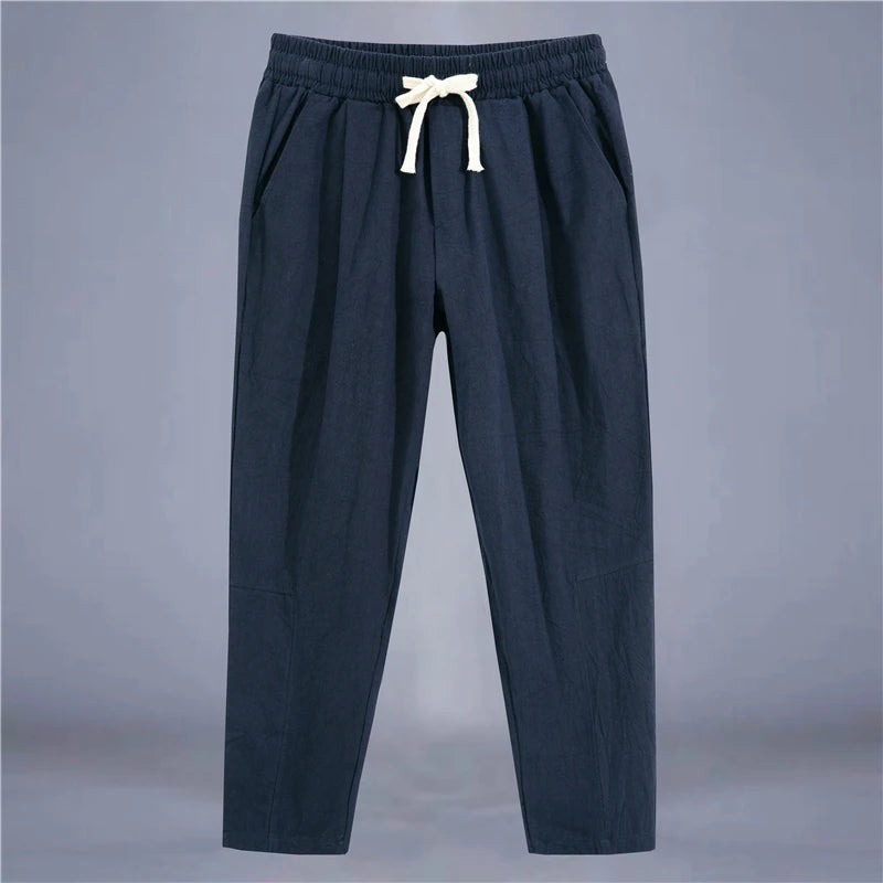 Men's Trousers Cotton Linen Fashion Casual Pants Solid Color Breathable Loose Shorts