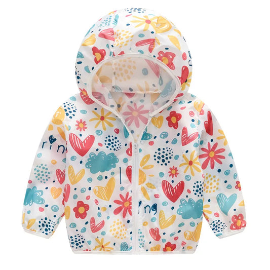 Girls Sun Protective Jacket Spring Summer Thin Style Boys Coat Hooded Zipper Baby Coat