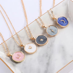 Colorful Moon Star Lightning Pendant Necklaces For Women Girls Enamel Fashion