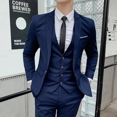 Men's Solid Color Suit Fashion and Handsome Banquet Smart Casual 3/2 Piece Set