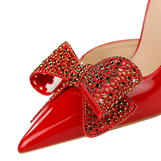 Shoes Luxury Pumps Women 10.5cm Heels Rhinestone Bowknot Lady Heels