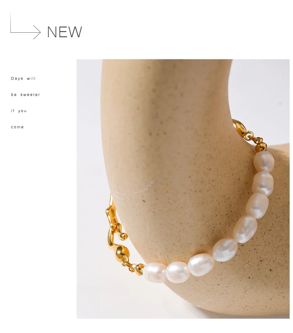 Yhpup Luxury Natural Freshwater Pearls Stainless Steel 18k Gold Color Bracelet Bangle Temperament Fashion Jewelry Women New Gift