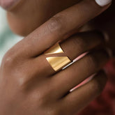 Stainless Steel Modern Wrap Wide Ring for Women Geometric Finger Statement Ring