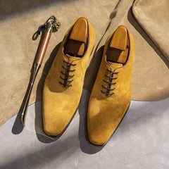Men Formal Shoes Genuine Leather Lace Up Khaki Yellow Men Dress Shoes
